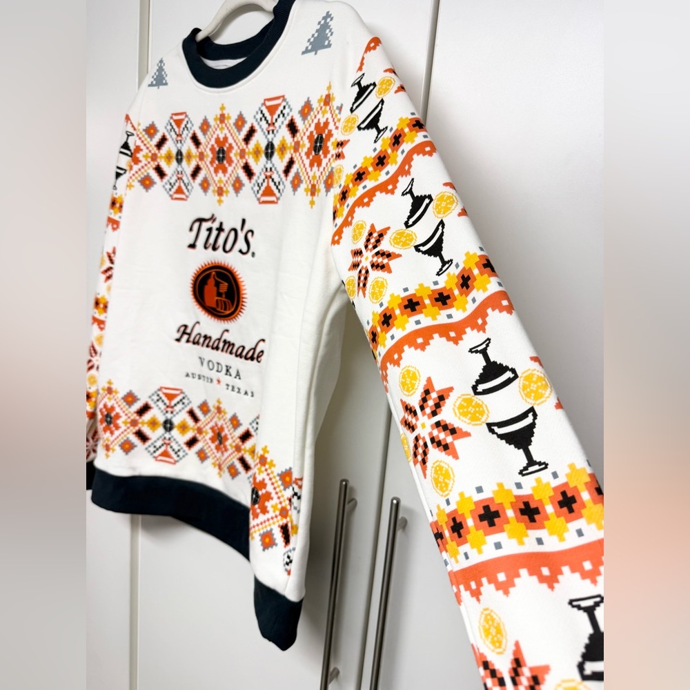 Tito's Handmade Vodka Men's Ugly Christmas Sweater Orange White - Picture 4 of 6